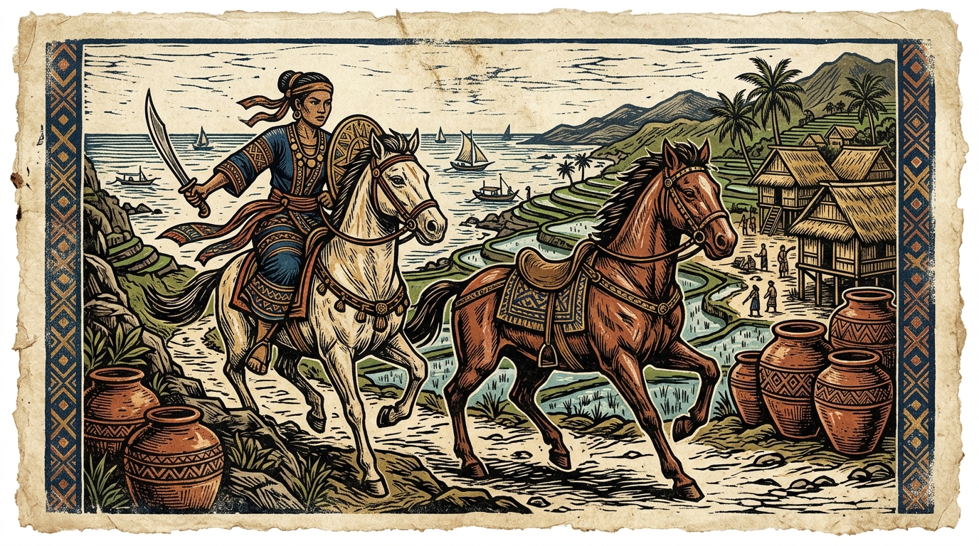 Kailian Handcrafted Linocut Art of Gabriela Silang and Ilocano settlement