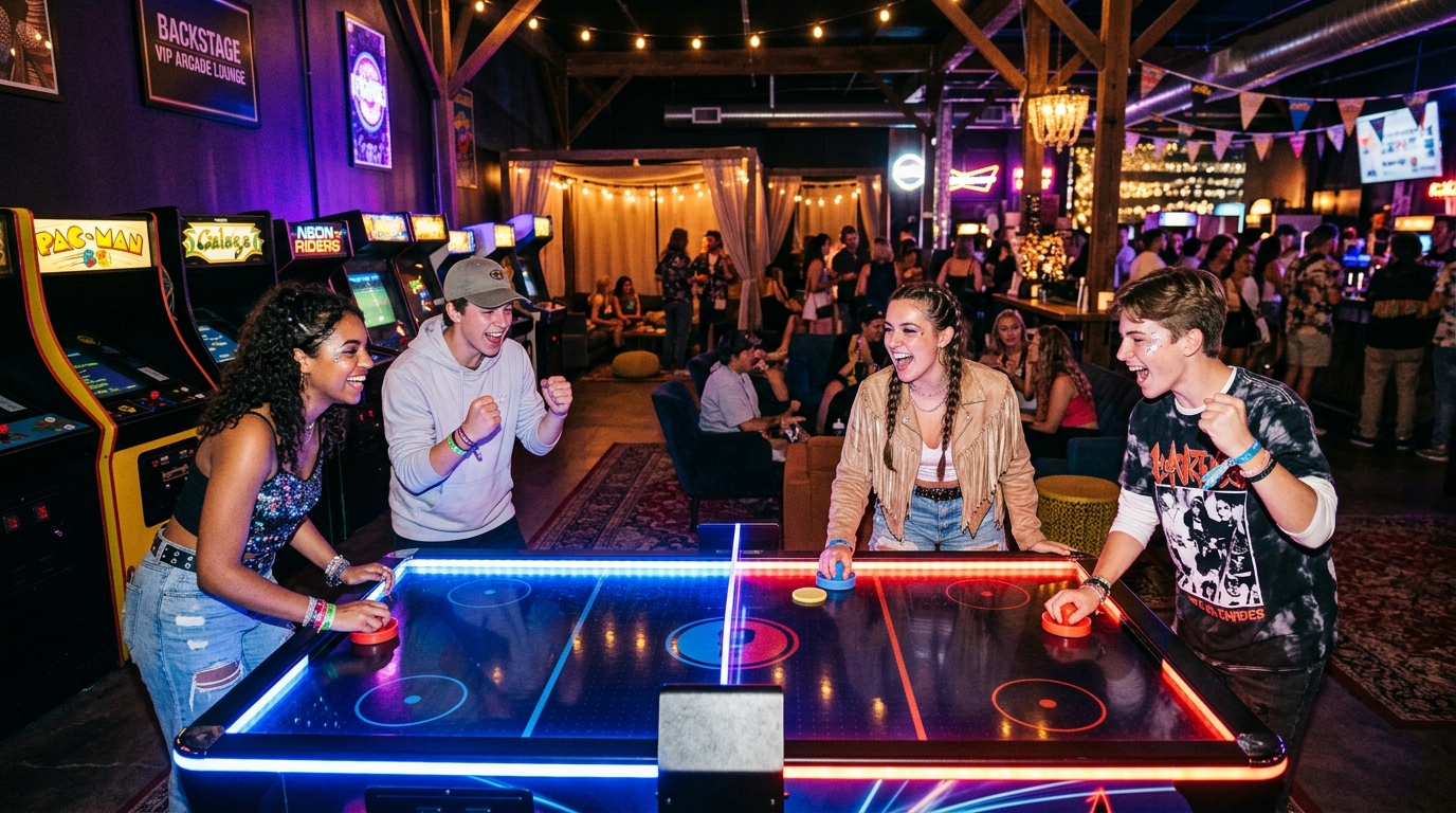 Pro Tournament Air Hockey Arena inside Backstage VIP Lounge